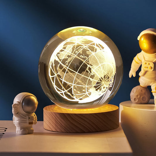 3D Crystal Ball Night Lamp with Wooden Base – World Globe LED Night Light for Bedroom, Home Decoration, Gifts for Men & Women, Room Decor for Friends & Family (1 Pc)