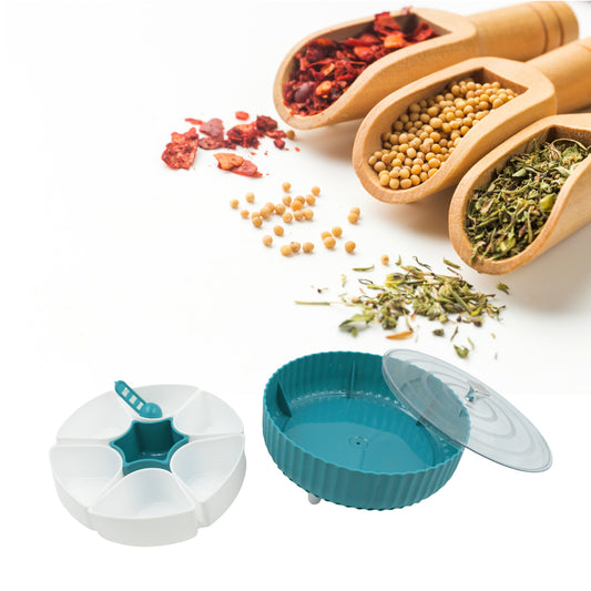 360° Revolving Spice & Dry Fruit Box | 7 Compartment Plastic Organizer for Spices, Tea, Sugar, Pickles, and More | Space-Saving Kitchen Storage Solution