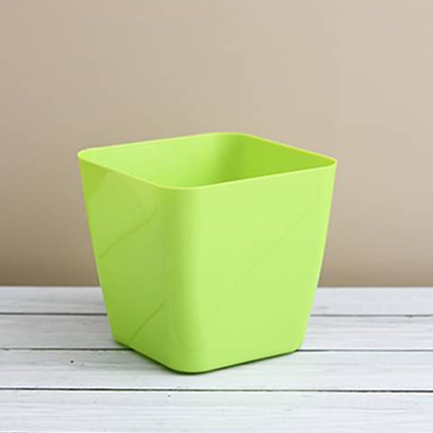 Square Plastic Flower Pot, 13x11x12 cm, Lime Green, Indoor Outdoor Planter with Drainage