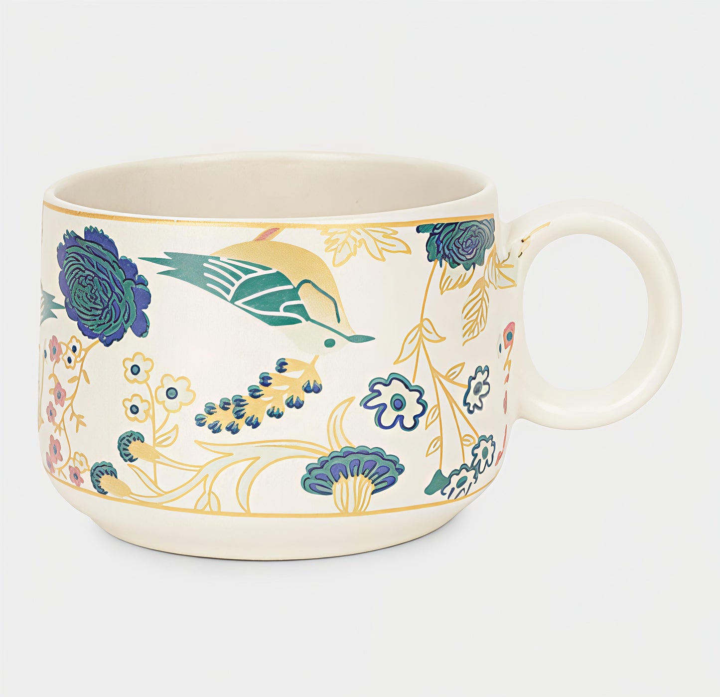 Premium Bone China Tea & Coffee Cups Set of 6 (190 ml) – Elegant Floral & Bird Design, Lightweight Durable Ceramic Cups with Handle, 9 cm Wide | 7 cm Height | Perfect for Tea, Coffee & Cappuccino