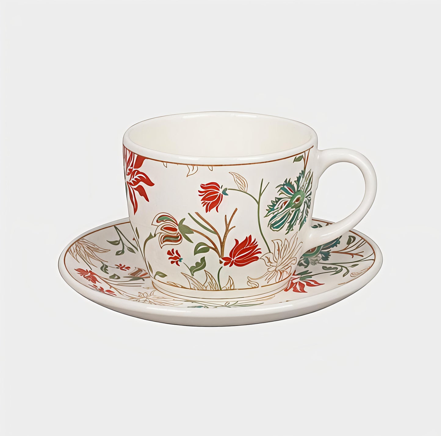 Premium Bone China Tea Cup and Saucer Set – 200 ml Floral Printed Cups with Saucers (Set of 6 Cups & 6 Saucers) | Elegant Lightweight Coffee & Tea Cups | Ideal for Home, Office & Gifting