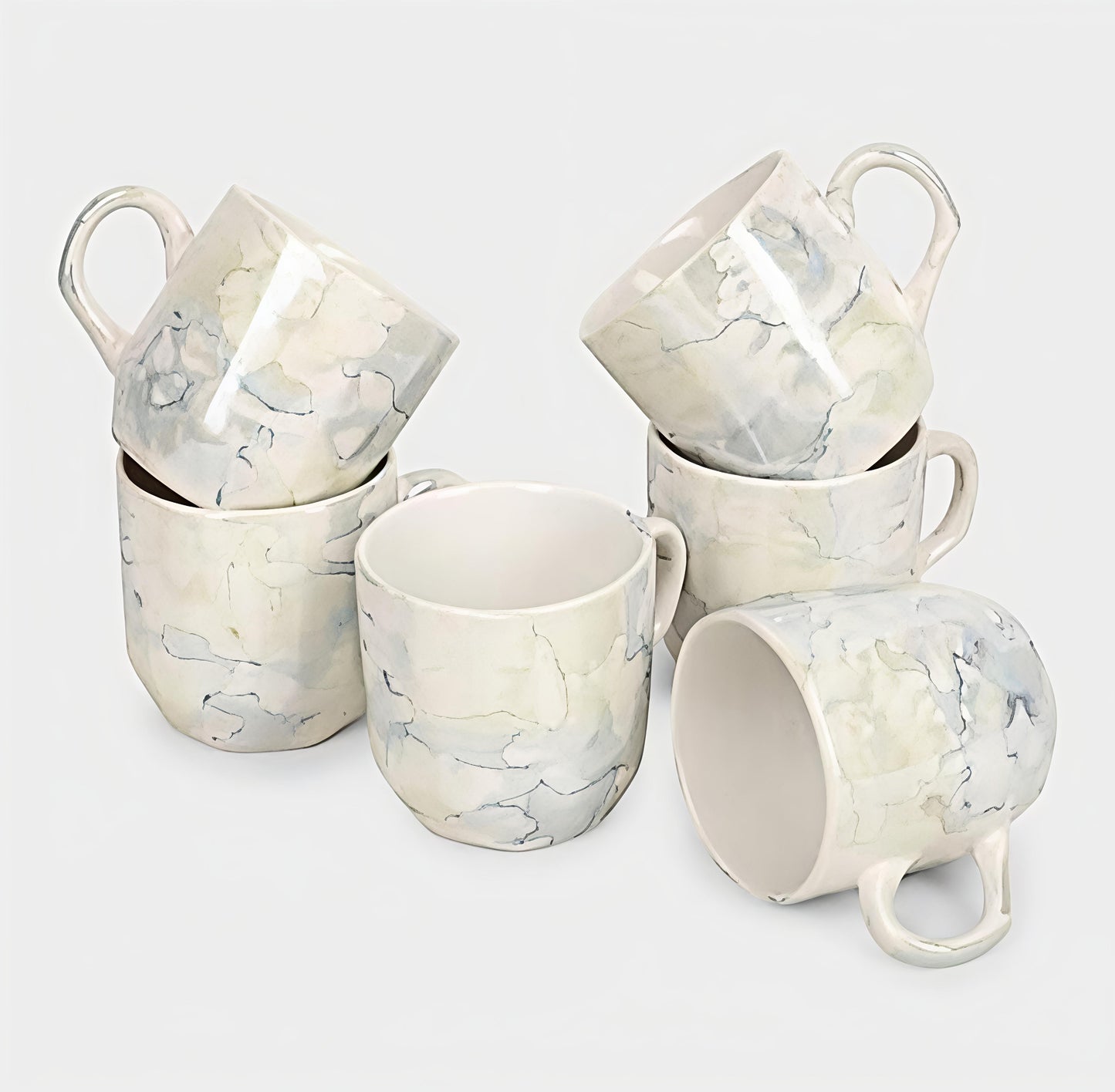 Stoneware Coffee & Tea Mug Set – 120 ml Marble Design Cups (Set of 6) | Premium Ceramic Stoneware Mugs for Tea, Coffee, Espresso | Modern Minimalist Drinkware for Home & Office