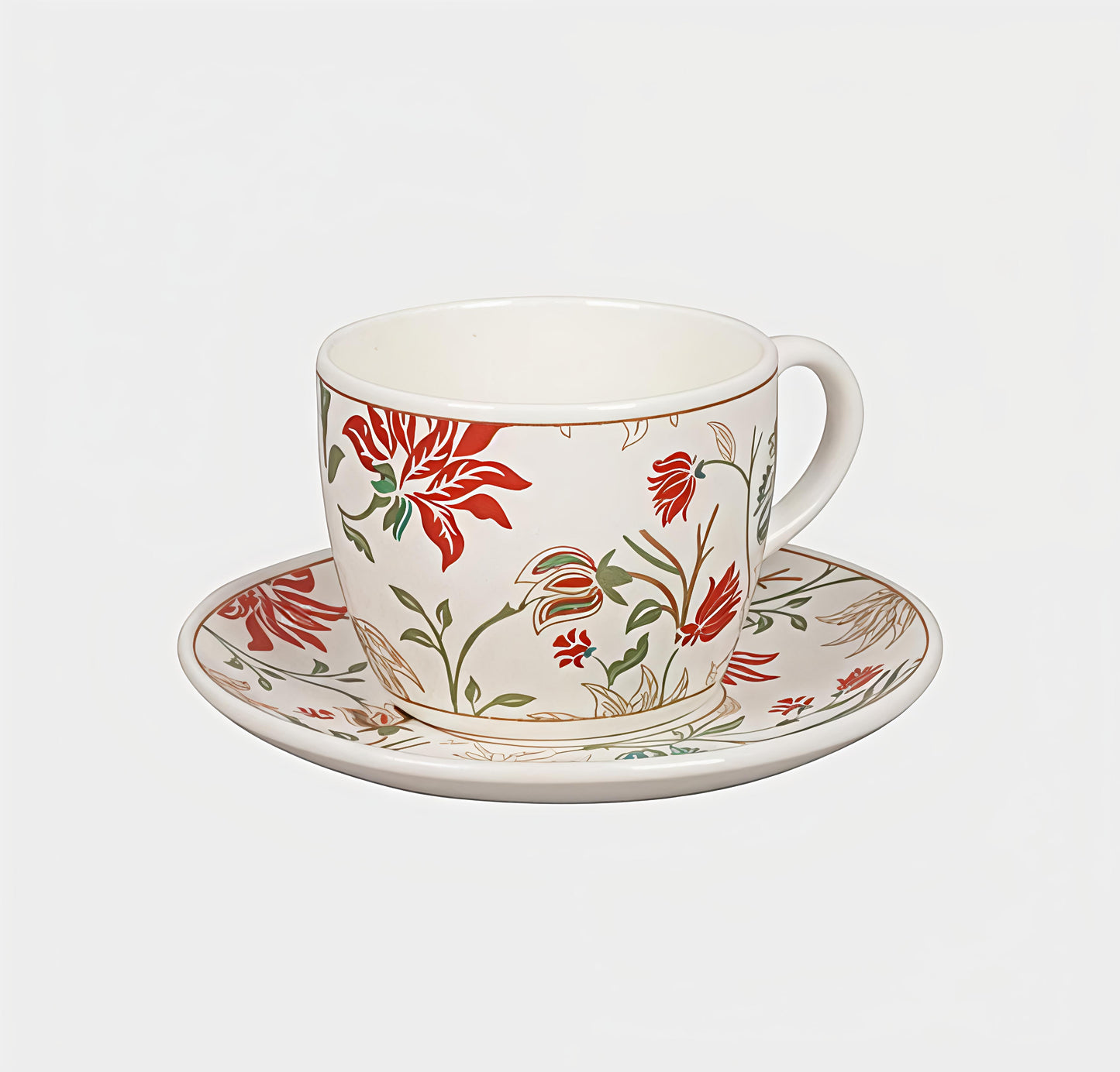 Premium Bone China Tea Cup and Saucer Set – 200 ml Floral Printed Cups with Saucers (Set of 6 Cups & 6 Saucers) | Elegant Lightweight Coffee & Tea Cups | Ideal for Home, Office & Gifting