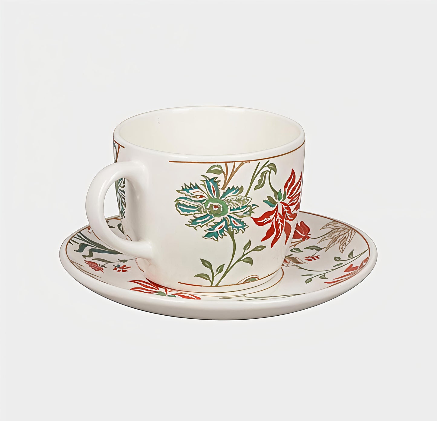 Premium Bone China Tea Cup and Saucer Set – 200 ml Floral Printed Cups with Saucers (Set of 6 Cups & 6 Saucers) | Elegant Lightweight Coffee & Tea Cups | Ideal for Home, Office & Gifting