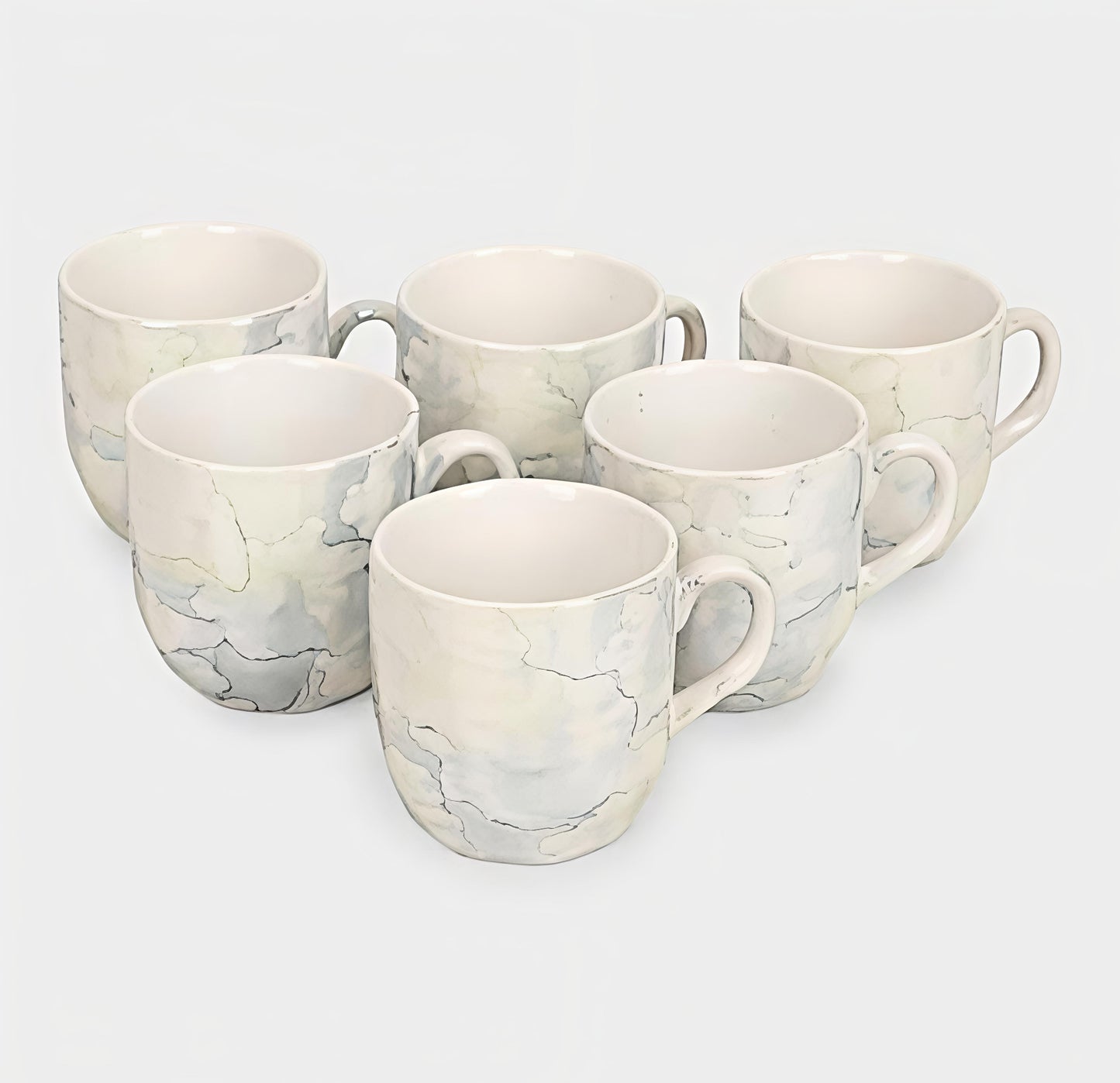 Stoneware Coffee & Tea Mug Set – 120 ml Marble Design Cups (Set of 6) | Premium Ceramic Stoneware Mugs for Tea, Coffee, Espresso | Modern Minimalist Drinkware for Home & Office