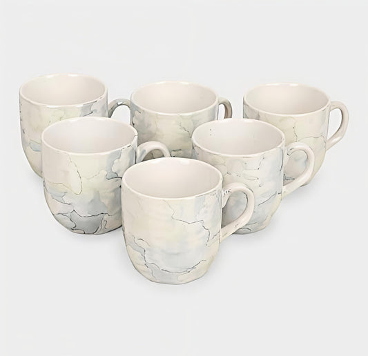 Stoneware Coffee & Tea Mug Set – 120 ml Marble Design Cups (Set of 6) | Premium Ceramic Stoneware Mugs for Tea, Coffee, Espresso | Modern Minimalist Drinkware for Home & Office