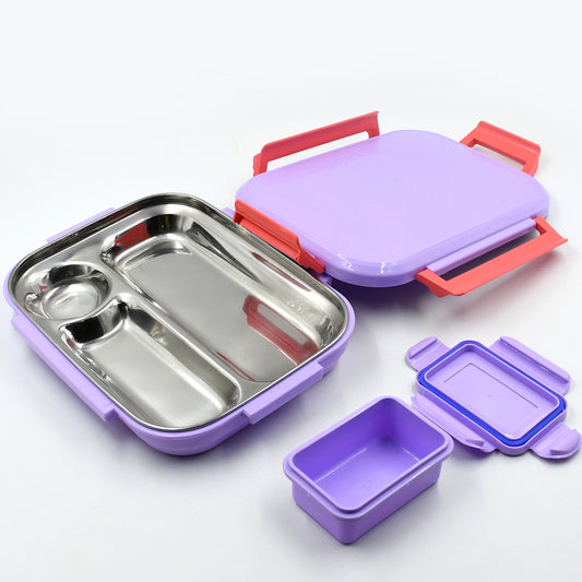 Leak-Proof Plastic Lunch Box with Steel Plate – Compact & Durable for Kids & Adults