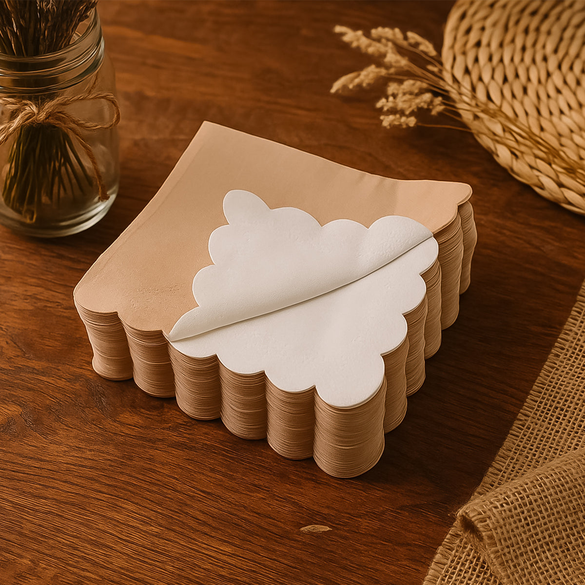 Disposable Scalloped Edge Tissue Napkins Set (120 Pc)