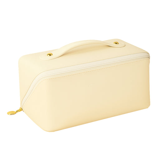 Portable Cosmetic Travel Bag, Waterproof, 28 x 14 x 5 cm, Cream, with Metal Zipper and Reinforced Handle