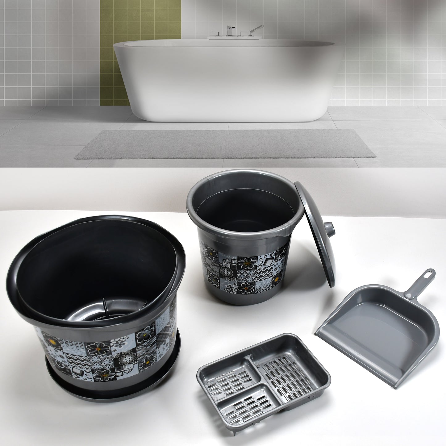 7-Piece Large Capacity Plastic Bathroom Set | Virgin Plastic Combo with Tub, Bucket, Dustbin, Mug, Stool & More | Unbreakable & Lightweight