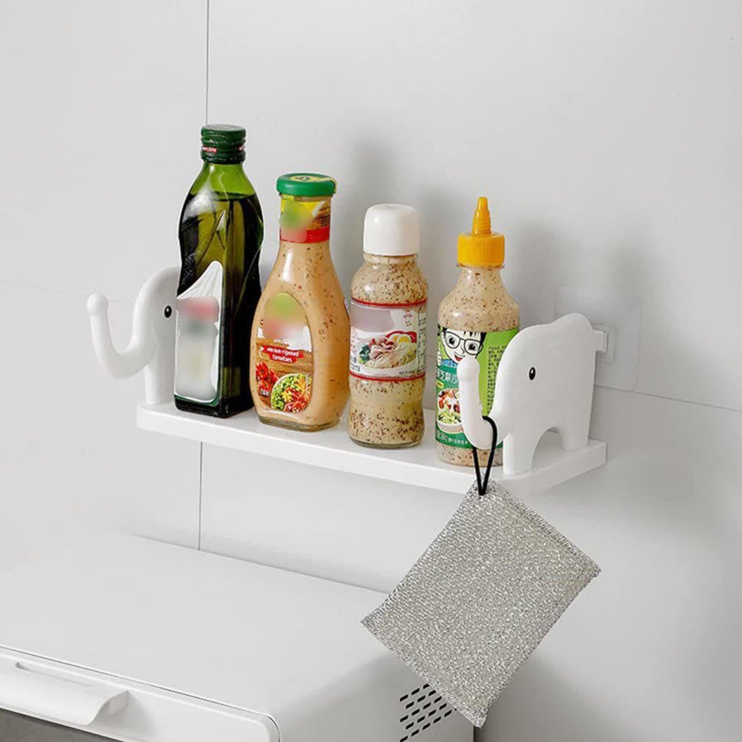 Wall Mounted Elephant Storage Shelf, 35 cm x 15 cm, No-Drill Installation, Decorative Floating Shelf for Kitchen, Bathroom, Bedroom