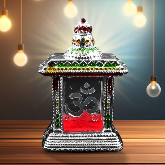 Adhesive Small Om Temple for Home & Car Dashboard | Handcrafted Plastic Mandir Showpiece | Decorative Gift for Office, Home, Pooja Room (1 Pc)
