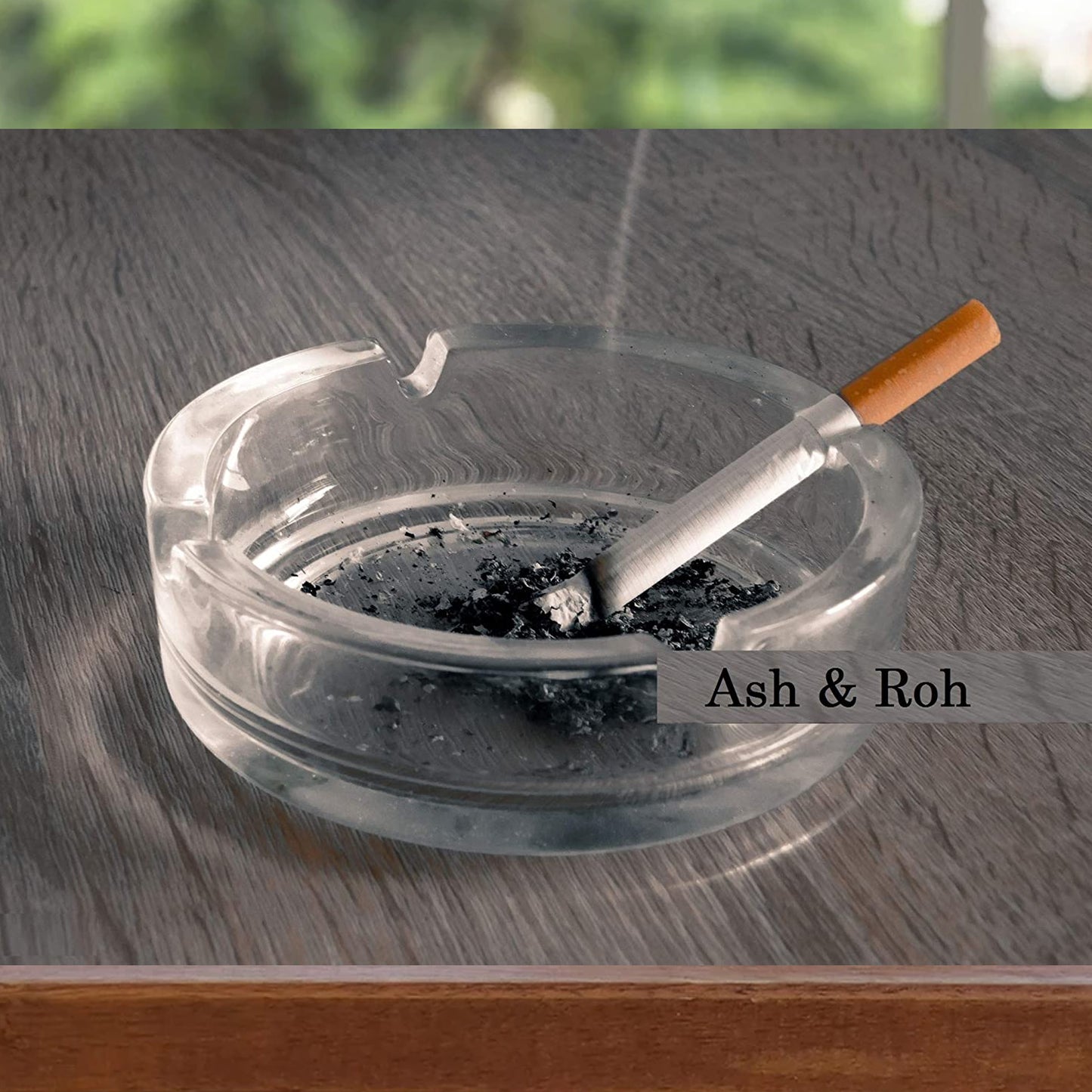 Glass Crystal Ashtray | Round | Heavy Duty | 12 cm | Tabletop Cigar & Cigarette Holder | Indoor & Outdoor Use