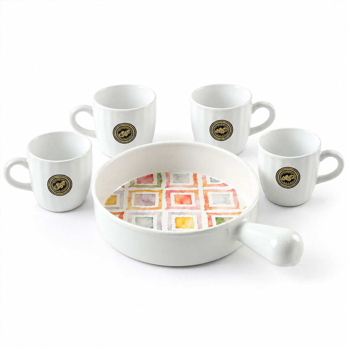 Ceramic Cup And Platter Set For Tea Coffee And Snack Serving At Home (5 Pc Set)