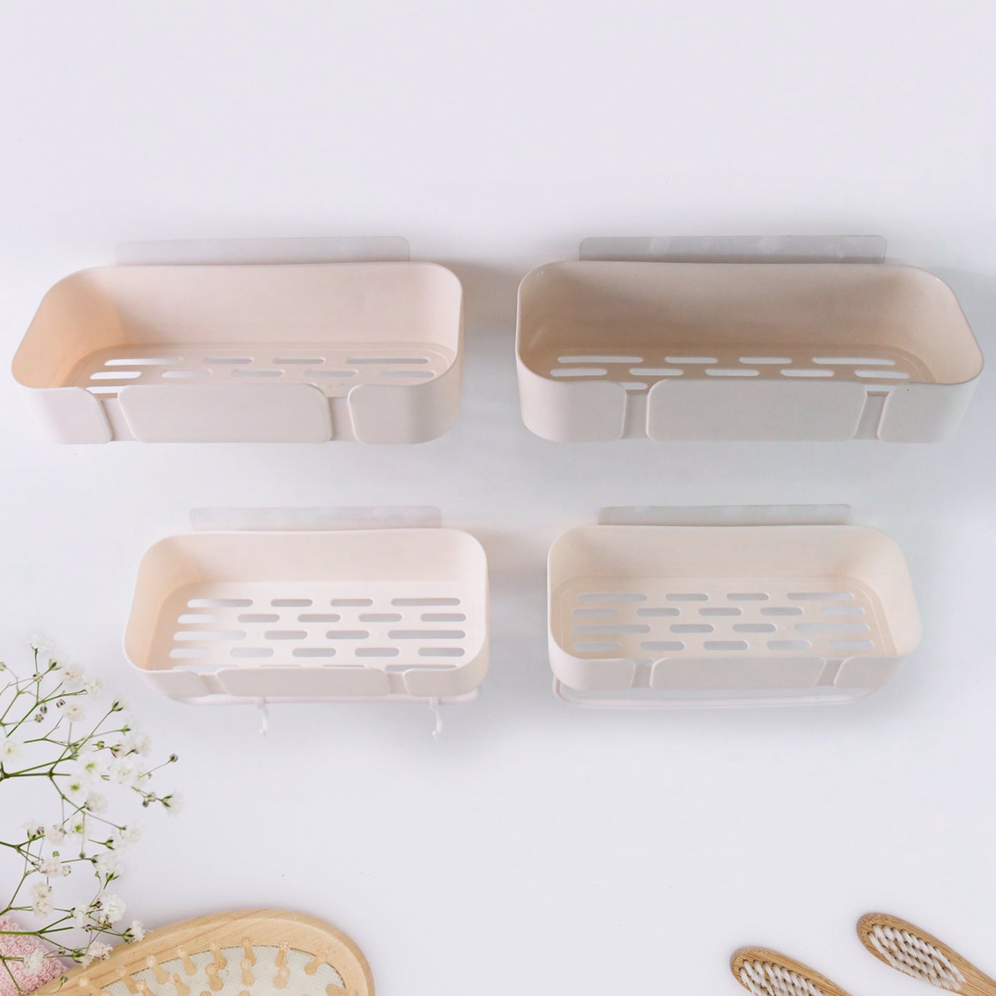 Multipurpose Kitchen & Bathroom Corner Shelf Rack (4 Pcs Set) with Strong Adhesive Hooks