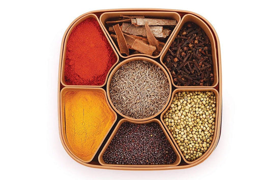 Masala Rangoli Box Dabba – 7 Section Airtight Spice Storage Container | Multipurpose Organizer for Spices, Dry Fruits, Rangoli Powder, Sewing Items & More | BPA-Free Virgin Plastic (1 Pc)