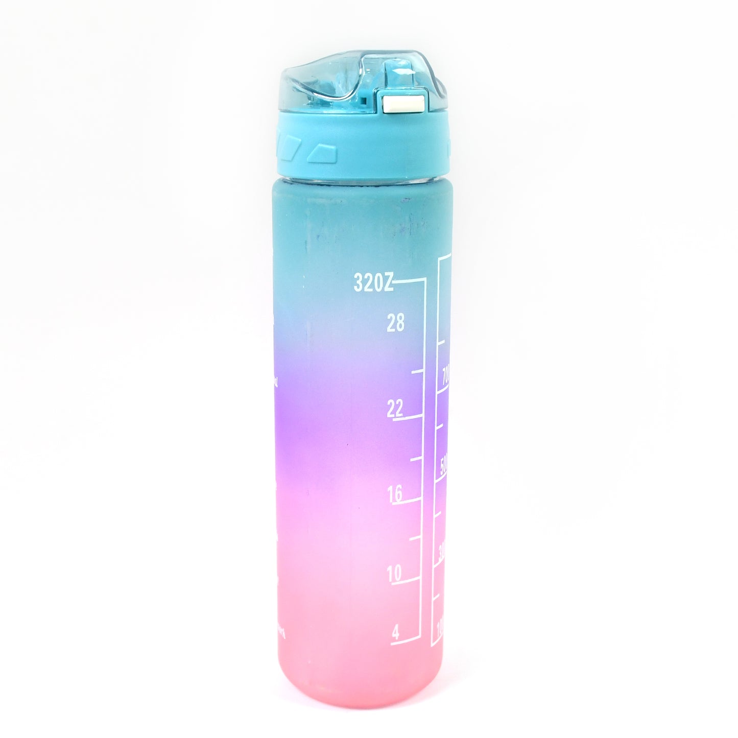 Motivational Water Bottle with Time Marker, 900 ml, Leak-Proof Tritan Plastic, Straw Lid, Pink-Purple-Blue Gradient