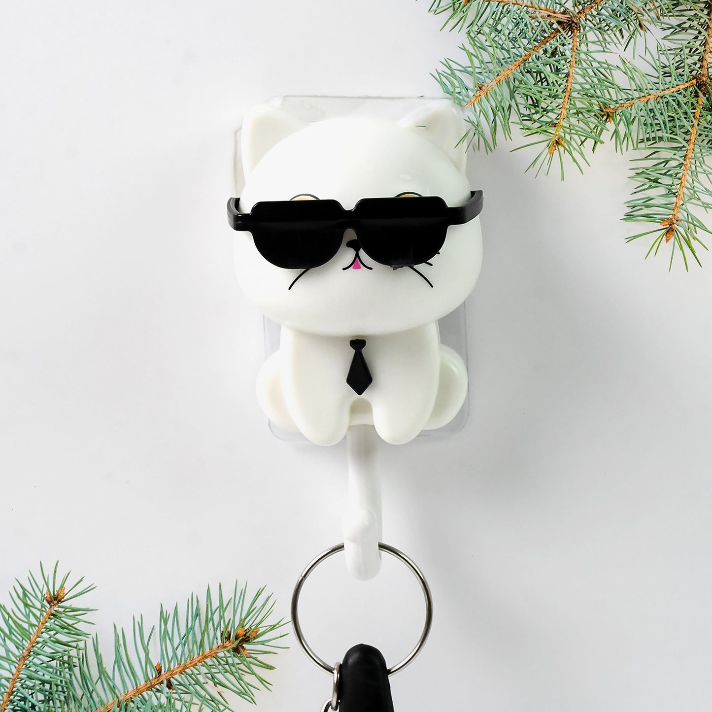 Cat Hook for Wall – Stylish Sunglasses & Tie Design | Self-Adhesive Key Holder | Waterproof | 6×5×9 cm