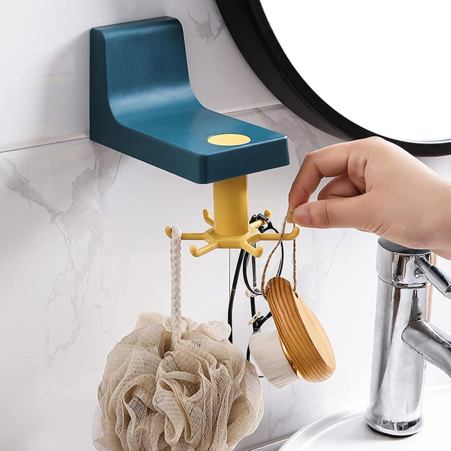360-Degree Rotating Wall Hook Hanger, 6 Heavy Duty Hooks, Self-Adhesive, 15 x 9 x 10 cm