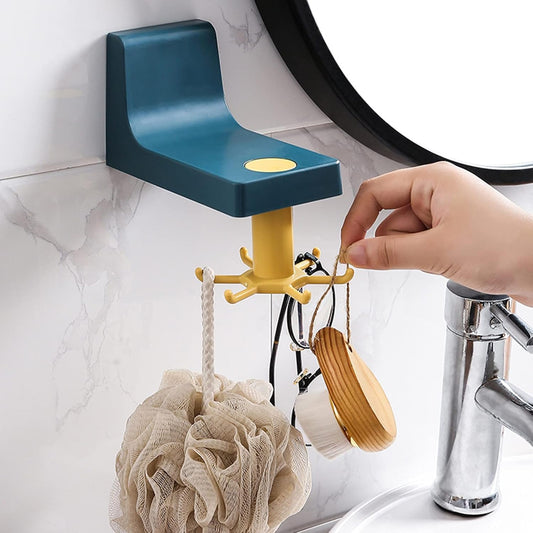 360-Degree Rotating Wall Hook Hanger, 6 Heavy Duty Hooks, Self-Adhesive, 15 x 9 x 10 cm