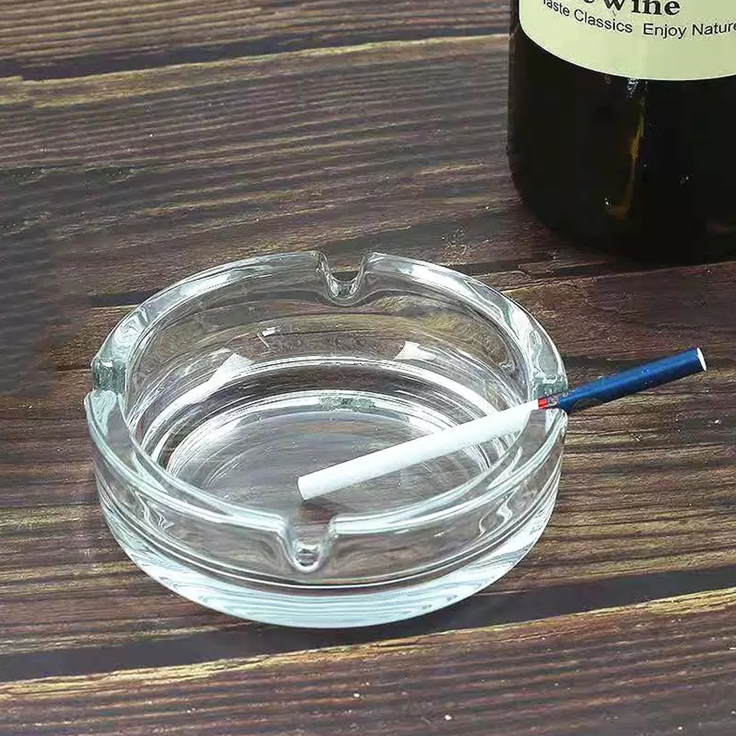Glass Crystal Ashtray | Round | Heavy Duty | 12 cm | Tabletop Cigar & Cigarette Holder | Indoor & Outdoor Use