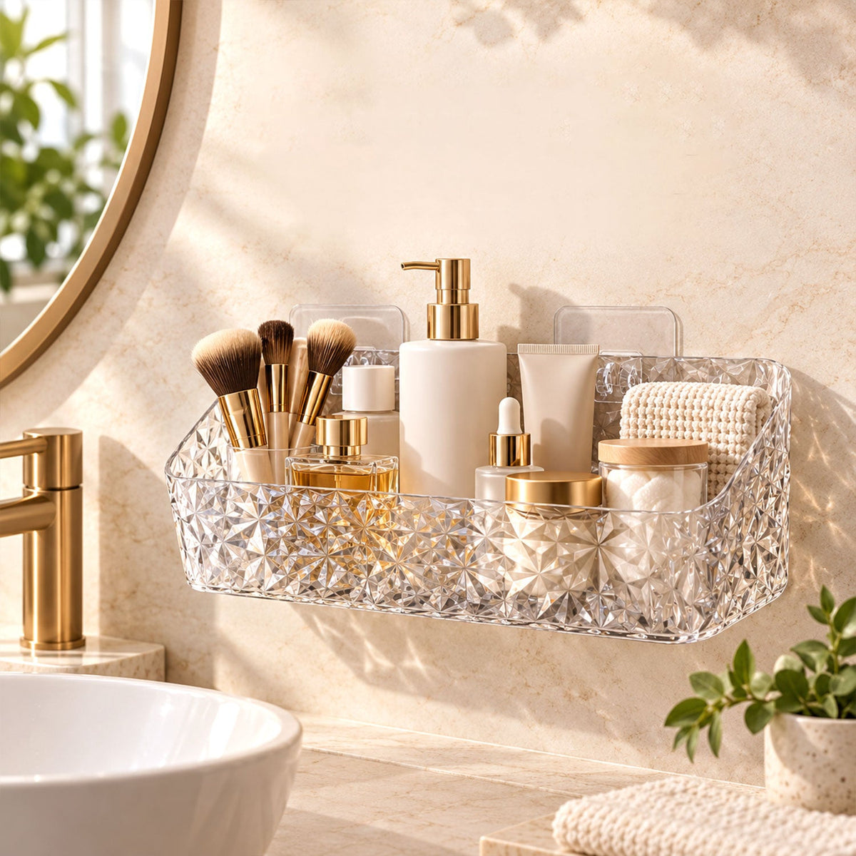 Diamond Design Bathroom Wall Rack For Toiletries And Cosmetic Storage (1 Pc)