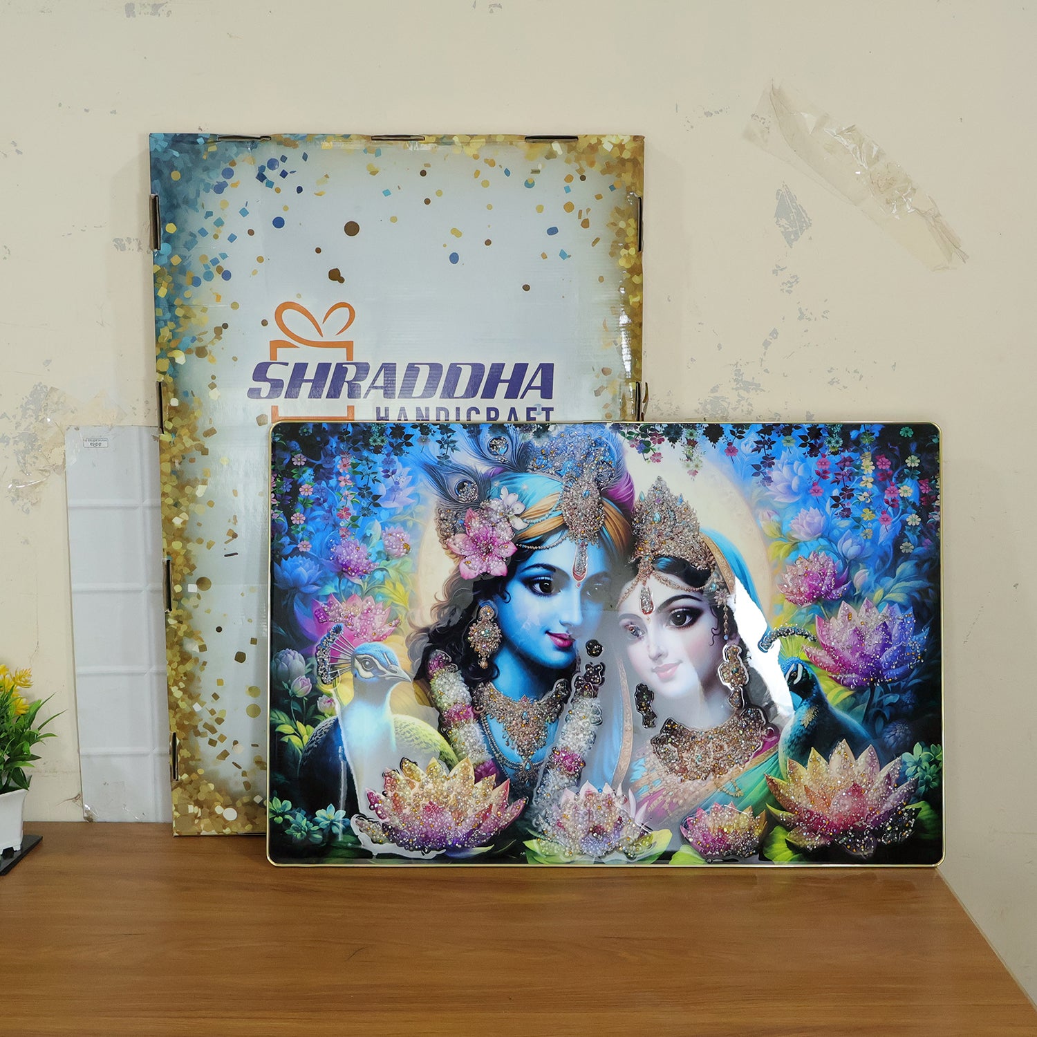 Premium Radha Krishna Decorative Wall Frame Painting (1 Pc 89x58 Cm)